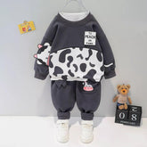 dark grey panel style printed kids suit for winter